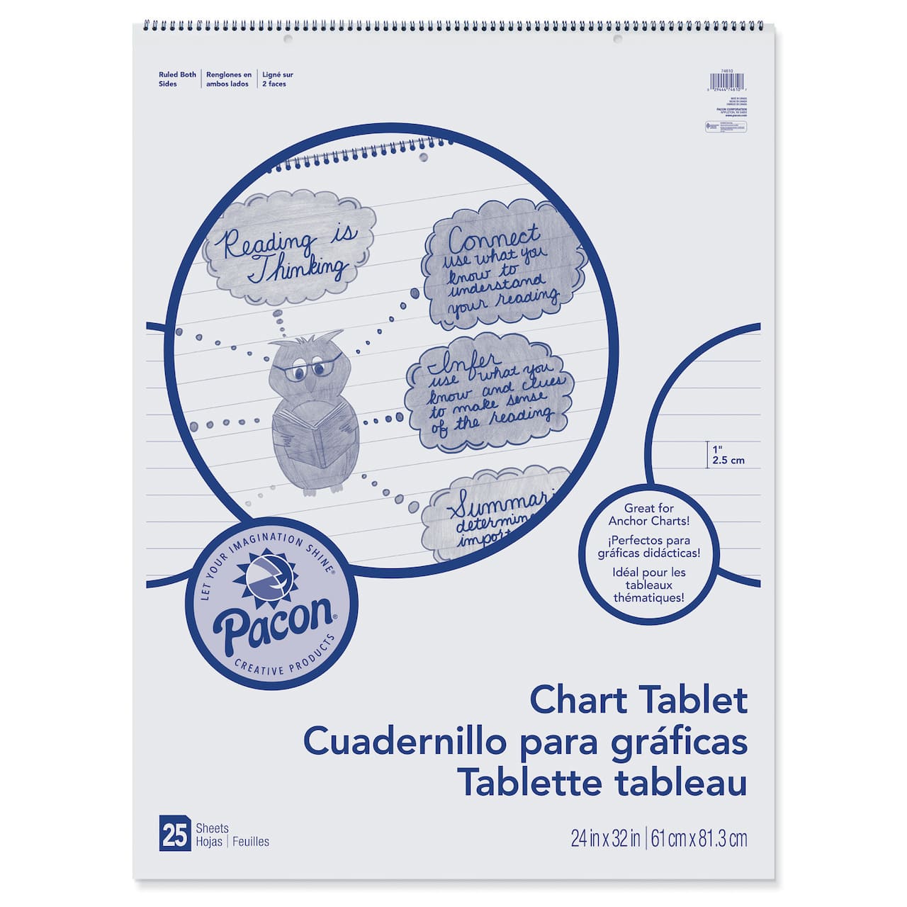 Pacon® White 1" Ruled Chart Tablet, 24" x 32", 25 Sheets